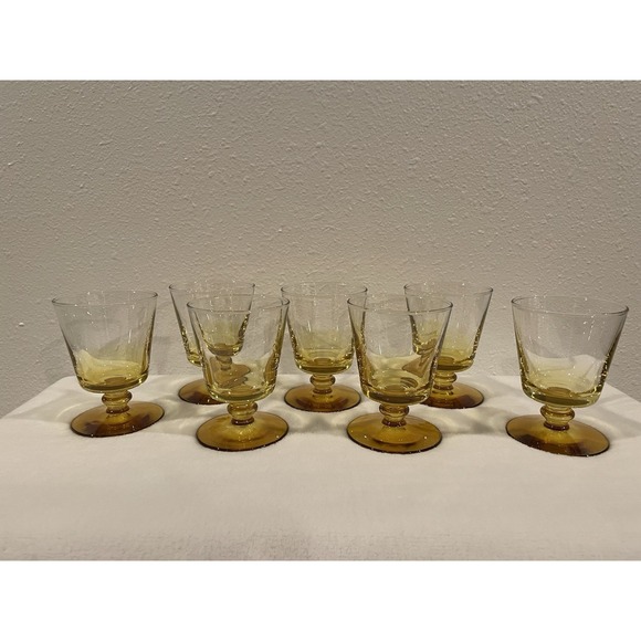 Vintage Libby Forever Amber Cocktail Glasses Footed Lowball Gold Ombre 1950-1960